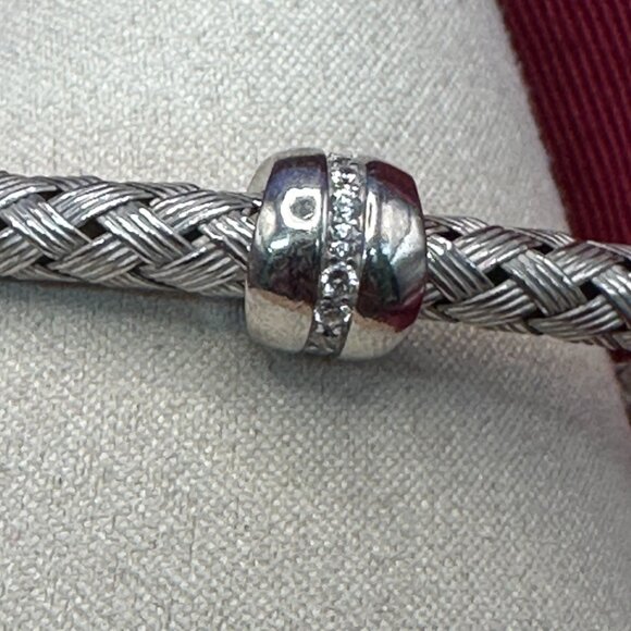 Sterling Italian Basket Weave Bracelet w/ Crystal Accents. Magnetic Closure - Picture 13 of 16